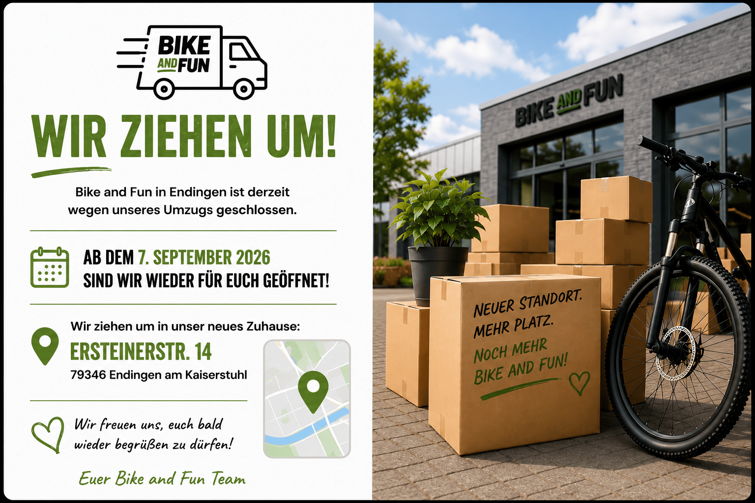 Bike and Fun zieht um – Neuer Standort Ersteinerstr. 14 in Endingen